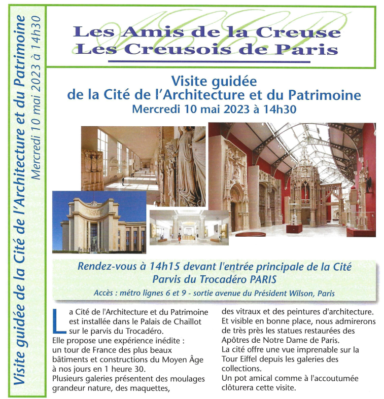 Visite guidée de la Cité de I' Architecture et du Patrimoine Mercredi 10 mai 2023